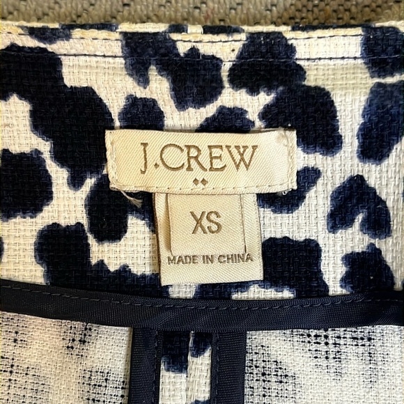 J.Crew Blue White Leopard zipper front Collarless Career Spring Blazer Jacket - Picture 4 of 15